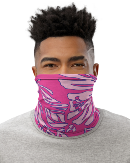 Neon Pink Hibiscus Print Neck Gaiter