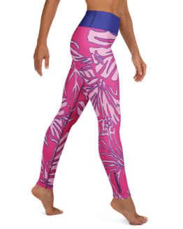 Neon Pink Hibiscus High Waist Leggings